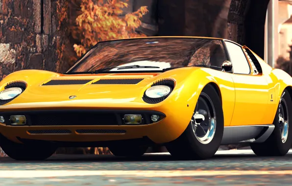 Авто, Желтый, Lamborghini, Ретро, Машина, 1969, Автомобиль, Суперкар
