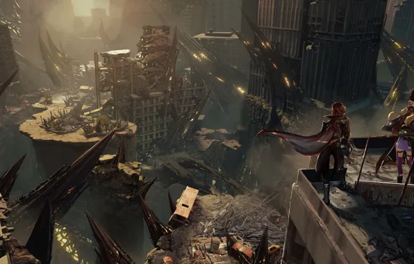 Город, фэнтези, разрушен, Male Protagonist, CODE VEIN, Mia Karnstein