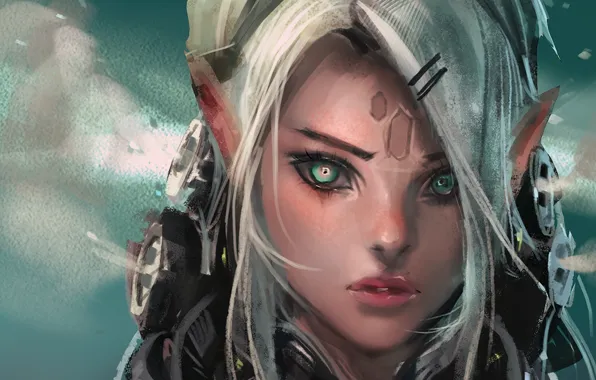 Картинка девушка, фентези, эльф, техника, арт