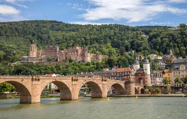 Мост, река, замок, Германия, Heidelberg, Гейдельберг