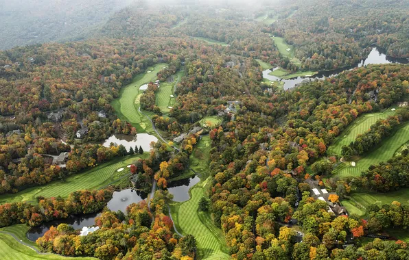 Картинка осень, поля, панорама, США, леса, реки, North Carolina