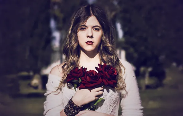 Глаза, девушка, цветы, букет, губы, girl, eyes, flowers