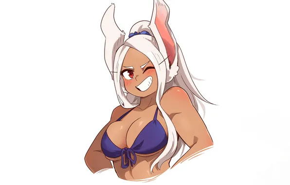 Girl, sexy, cleavage, long hair, boobs, animal ears, smile, anime