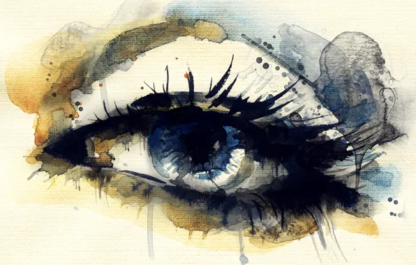 Синий, глаз, ресницы, краска, пятна, живопись, обои от lolita777, радужка