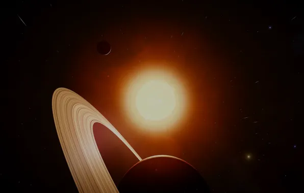 Картинка солнце, космос, звезды, Сатурн