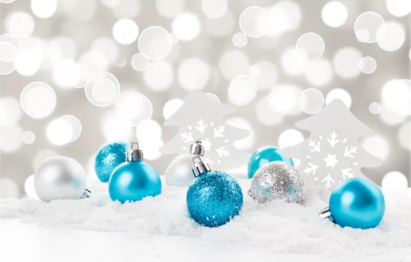 Картинка снег, снежинки, шары, Новый Год, Рождество, Christmas, balls, blue