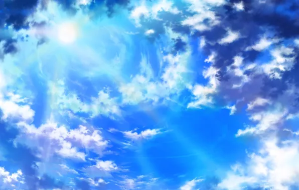 Картинка небо, солнце, облака, лучи, голубое, красота, Beautiful sunlight