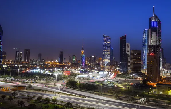 Картинка ночь, город, Kuwait