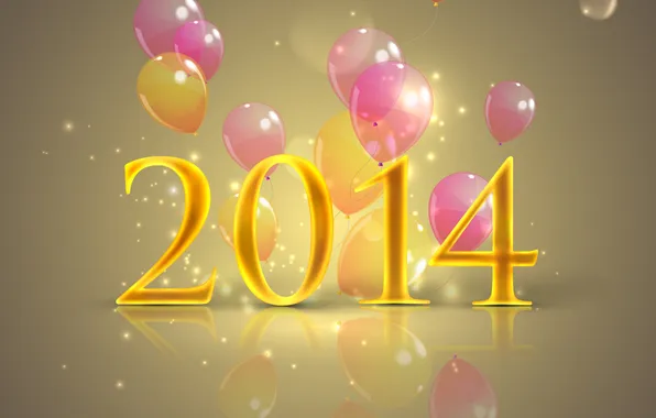 Отражение, фон, праздник, Новый год, воздушные шарики, New Year, 2014