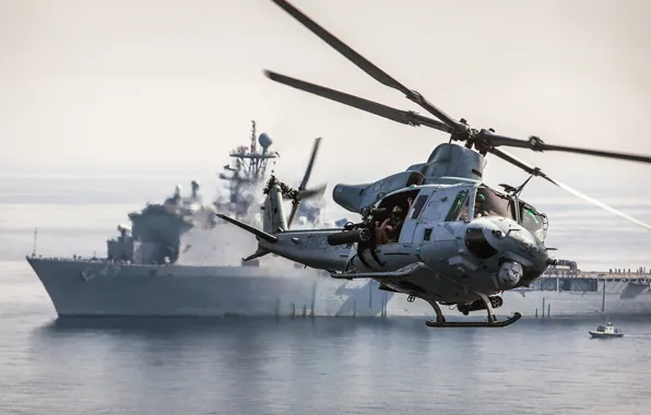 Картинка корабль, США, вертолёт, отряд, многоцелевой, 15-й экспедиционный, Bell UH-1Y Venom, морской пехоты