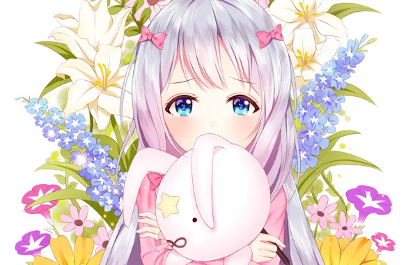 Цветы, аниме, арт, девочка, EroManga-Sensei