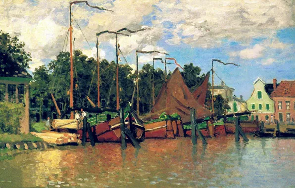 Картинка пейзаж, картина, Клод Моне, Лодки в Зандаме