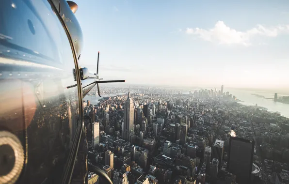 Картинка вертолет, США, полёт, вид сверху, Нью - Йорк