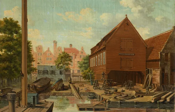 Масло, картина, Pieter Godfried Bertichen, Питер Годфрид Бертичен, 1823, Верфь 'D'Hollandsche Tuin' на острове Bickers …