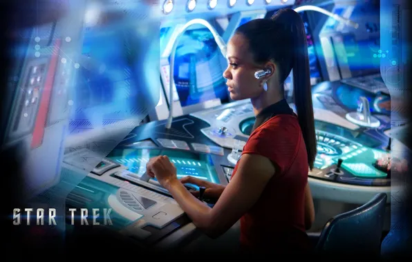 Девушка, фантастика, техника, сериал, Star Trek, наушник