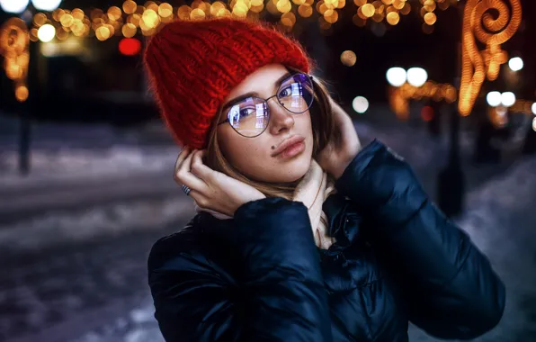 Картинка зима, взгляд, модель, шапка, Девушка, очки, Сергей Сорокин, Люба Иванова