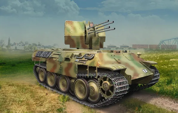 Германия, Flak 38, Зенитная самоходная установка, Flak Panther Ausf.D, 20 cm Flakvierling 38