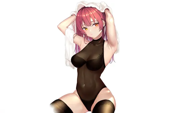 Girl, sexy, thighhighs, pink hair, bodysuit, long hair, boobs, anime