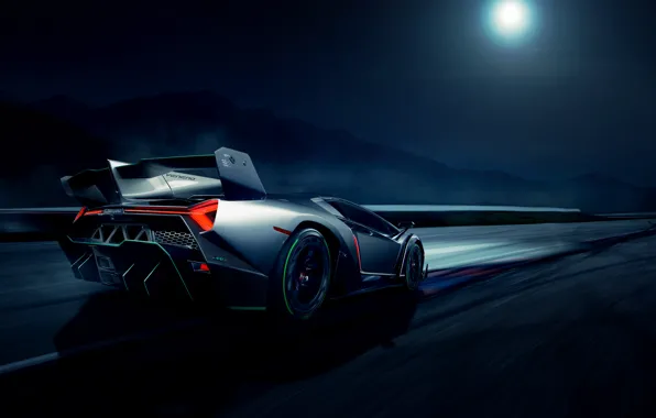 Картинка движение, луна, скорость, Lamborghini, rear, Veneno