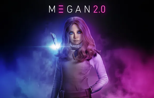 Movies, 2025 Movies, Movie poster, Neon background, M3GAN 2.0
