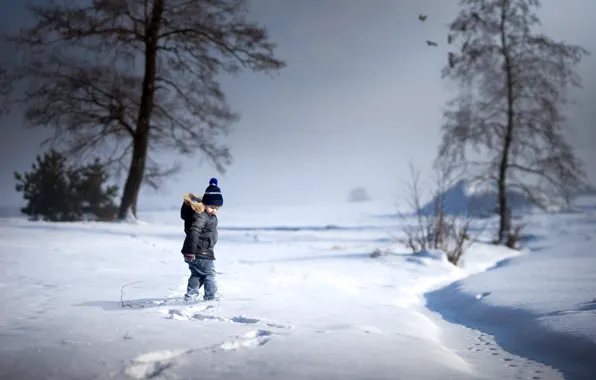 Картинка зима, снег, мальчик