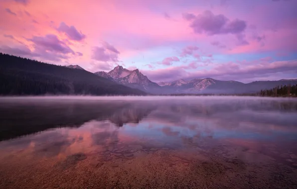 Горы, озеро, отражение, Скалистые горы, Rocky Mountains, Idaho, Айдахо, Stanley Lake