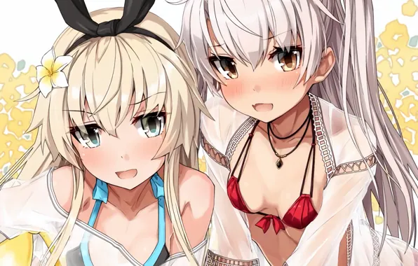 Sexy, cleavage, long hair, girls, boobs, anime, blue eyes, beautiful
