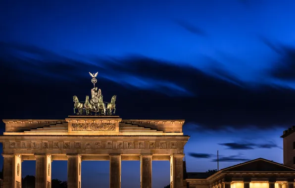 Небо, ночь, город, Германия, подсветка, архитектура, синее, Germany