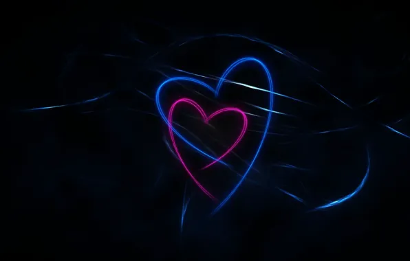 Картинка dark, black, blue, pink, background, lines, hearts, abstraction