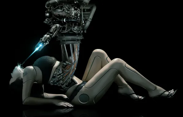 Robot, cyborg, tablet, female body