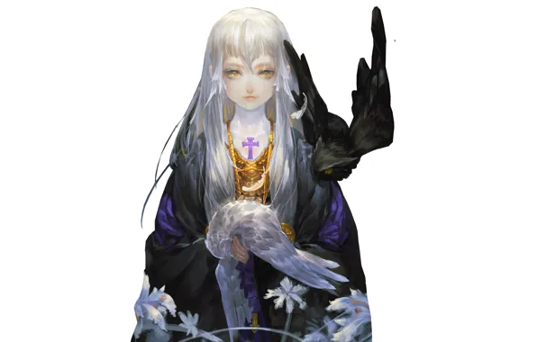 Девушка, крест, совы, филин, by miinjae, gotic character