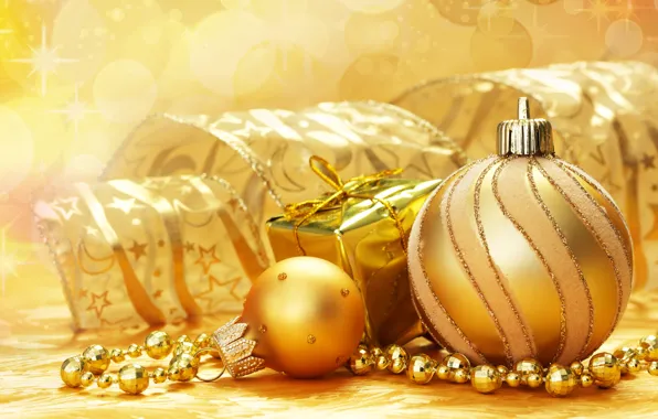 Картинка украшения, праздник, подарок, блеск, новый год, лента, елочные шары