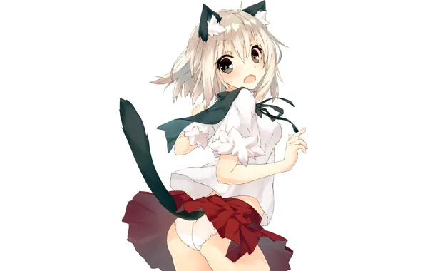Girl, sexy, lingerie, ass, blouse, panties, anime, tail