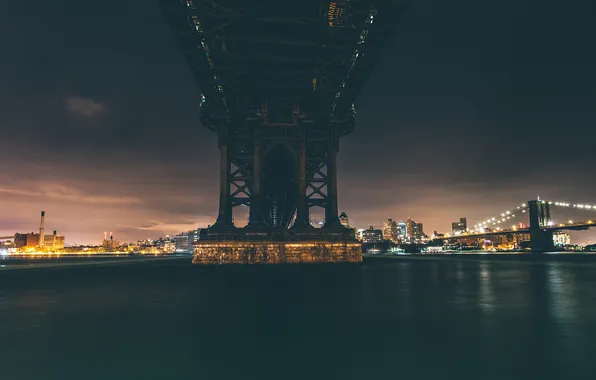 Картинка ночь, огни, Нью-Йорк, мосты, Соединенные Штаты