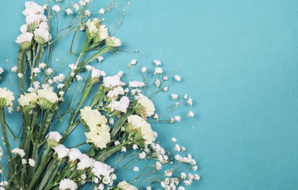 Цветы, букет, белые, гипсофила, Лимониум, limonium, gypsophila