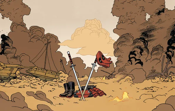 Красный, Deadpool, Дэдпул, катаны, comics, MARVEL, Уэйд Уилсон