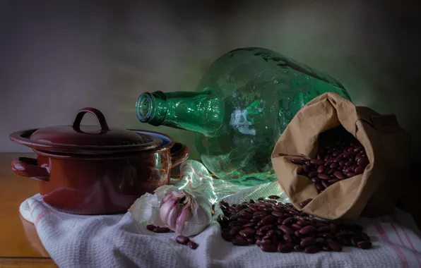 Натюрморт, бутыль, фасоль