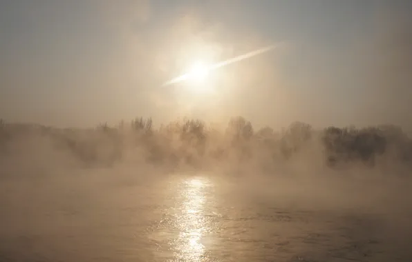 Зима, пейзаж, река, зима вода, казахстан, иртыш