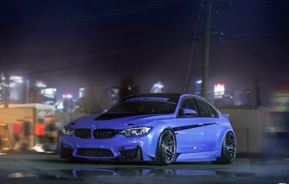 Авто, Ночь, Синий, BMW, Машина, Car, Art, Render