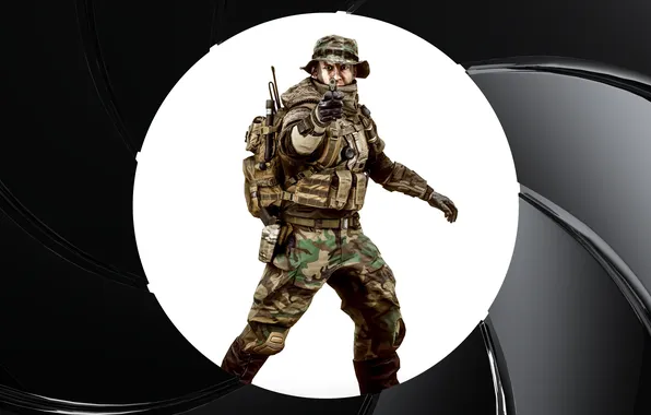 Картинка пистолет, круг, солдат, экипировка, Battlefield 4