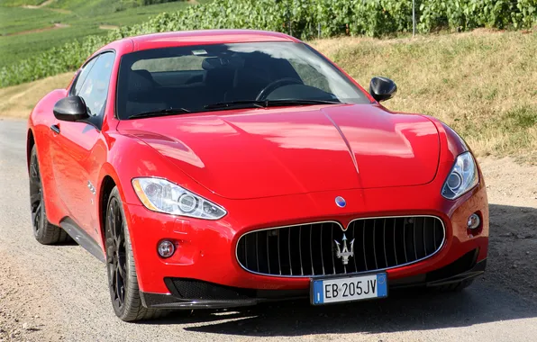 Картинка красный, фары, Maserati, автомобиль, передок, GranTurismo S, MC Sport Line