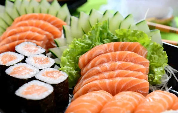 Зелень, рыба, sushi, суши, fish, японская кухня, herbs, Japanese cuisine
