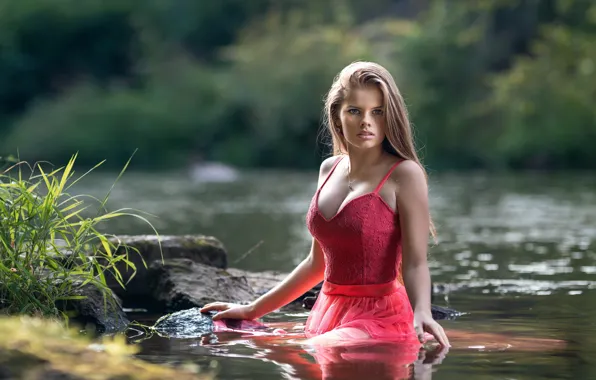 Вода, девушка, платье, боке