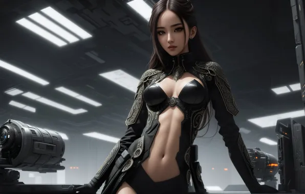 Girl, fantasy, art, digital art, fantasy art, black clothes, fantasy girl, si-fi