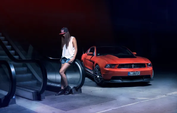 Картинка Mustang, Ford, Girl, Boss 302, Orange, Car, Model, SWAG