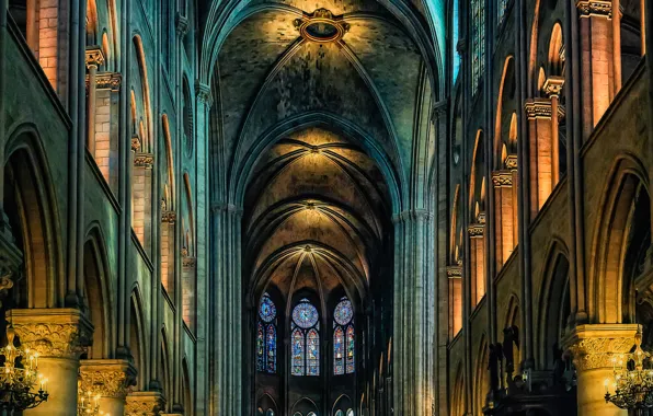 Картинка Франция, Париж, собор, религия, Нотр-Дам-де-Пари, неф