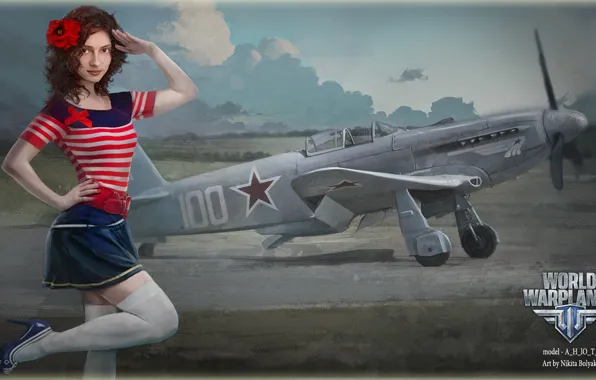 Картинка девушка, самолет, girl, aviation, авиа, MMO, Wargaming.net, World of Warplanes