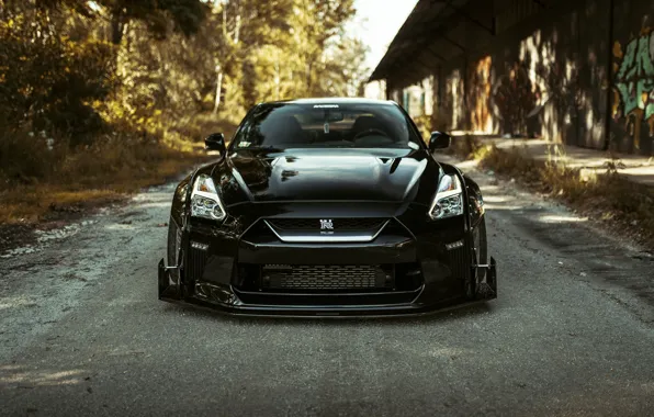 Картинка GTR, Nissan, Black, R35, Road, Forest