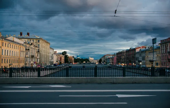 Небо, мост, город, река, спб, санкт петербург
