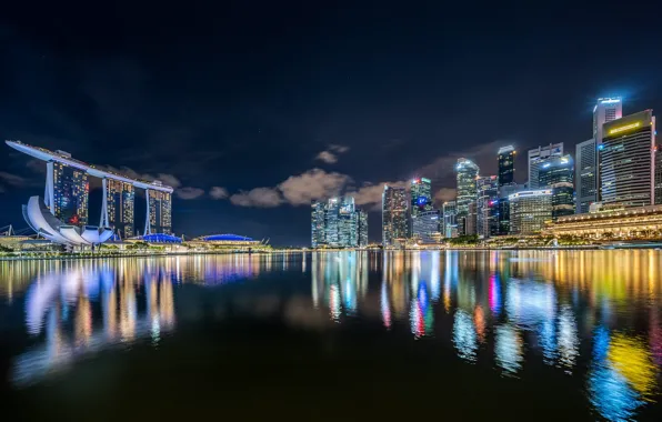 Картинка ночь, огни, подсветка, Сингапур